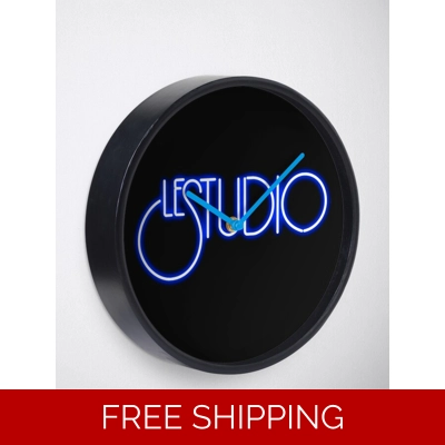 Clock A Black natural Bamboo Wood White & Blue MH